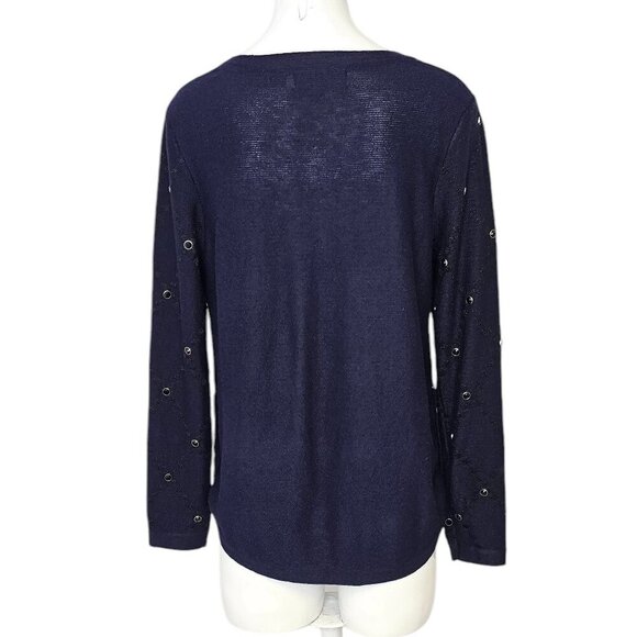 Desigual Womens Paisley Knit Embellished Long Sleeve Sweater, Blue, Black Size M - Picture 2 of 11